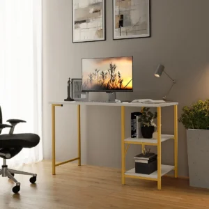 Mesa Escrivaninha Office Estudo Estilo Industrial Klm Store. Cor Dourado com Off White - Imagem 6