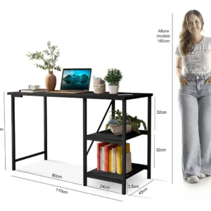 Escrivaninha Mesa Office Estudo Estilo Industrial Cor Preto 1,10m Klm Store - Imagem 4
