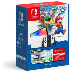 Console Nintendo Switch Oled Nintendo Bundle Super Mario Bros Wonder 3 Meses Nintendo Switch Online 64gb Branco - Imagem 1