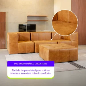 Sofá Modular Policouro Marrom 3 Lugares 2 Cantos Com Apoio - Imagem 8