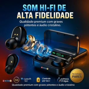 Fone De Ouvido Sem Fio Bluetooth F9-5 Pares Som Imersivo Powerbank Moderno Bateria Longa Duração Academia Compativel Com Todos Celulares - Imagem 6