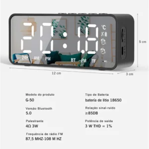 FORESTORY G50 Relógio Digital Despertador Mesa Cabeceira Alarme Rádio Fm - Preto Com Bluetooth, Entrada Auxiliar (aux), Rádio Fm E Usb.Relógio Despertador Rádio Fm Caixa Som Bluetooth Alarme S/fio - Imagem 4