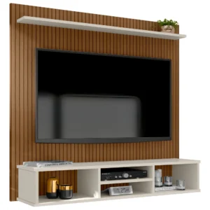 Painel Clique Móveis Tv 50” Ripado 3D Off White com Nichos - Imagem 2