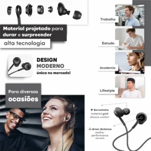 Fone De Ouvido Com Fio Intra Auricular 1.2 Metros 3.5mm Foninho Original C/ Microfone Anti Ruído Durável Celular PC Computador Notebook Esportivo Academia Corrida Não Cai Alto Com Entrada P2 Gurumania - Imagem 4