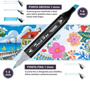 Kit 100 Canetinhas Touch + 2 Livros Capa Dura De Colorir - Imagem 5