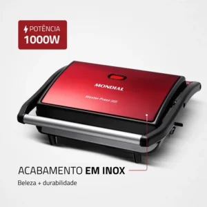 Press Grill Master Press Mondial Vermelho/Inox 1000W PG-01-RC - Imagem 6