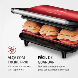 Press Grill Master Press Mondial Vermelho/Inox 1000W PG-01-RC - Imagem 7