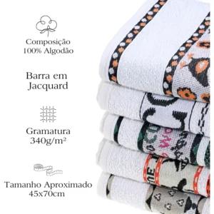 Pano de Prato Atoalhado Atacado Laune Gourmet Kit com 5 peças cor Branco Desenho Sortidos Laune Haus - Imagem 6
