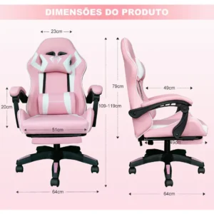 Cadeira Gamer Python Fly Rosa/Branco Reclinável 150kg Apoio de Pés - Imagem 7
