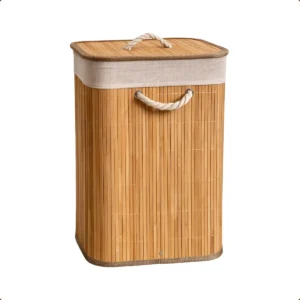 Cesto de Roupa Bambu Retangular de 72L com Tampa e Forro de Linho - Imagem 3