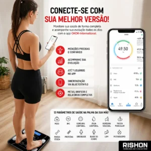 Balança Bioimpedancia Digital 180kg Smart Imc Profissional Rishon Com Aplicativo - Imagem 4