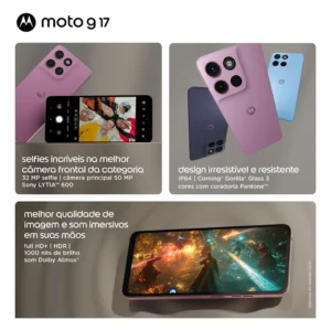 Smartphone Motorola Moto G17 4g - 256gb 12gb (4gb Ram + 8gb Ram Boost) Camera 50mp Sony Lytia 600, Tela Fhd+ 60hz, Bateria 5200 Mah - Roxo - Imagem 3