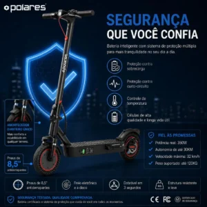 POLARES Z20PRO Patinete Elétrico Premium 500w Pneu Aderente Velocidade Máxima 32km/h Motorizado Até 30km De Autonomia Polares Cor Preto - Imagem 3