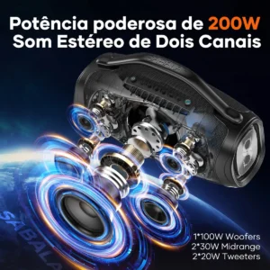 Caixa de som bluetooth 200w 39000mah eq ipx6 Sabala DRa-909 cor preto - Imagem 3