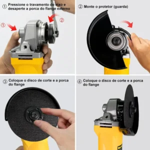 Esmerilhadeira Lixadeira Angular 950w 6 Velocidades 115mm Amarelo 60hz - Imagem 7