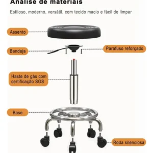 Cadeira Mocho Giratória :ideal Para Tatu Estúdios&beleza Preto Couro Sintético - Imagem 4