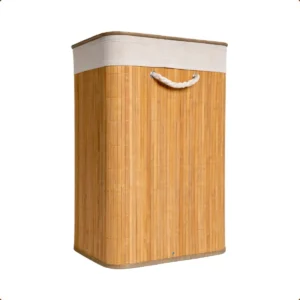 Cesto de Roupa Bambu Retangular de 72L com Tampa e Forro de Linho - Imagem 4