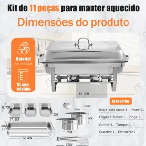 Rechaud Retangular 11l Aço Inox Banho Maria 3 Cubas Fogareir - Imagem 2