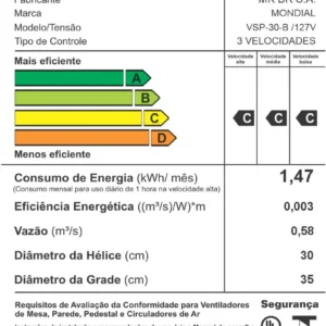 Ventilador de Mesa 30cm Super Power Mondial 60W VSP-30-B - Imagem 8