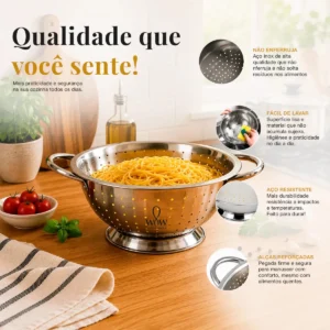 Escorredor De Macarrão Inox Lavador De Arroz Wow World Of Wonders - Imagem 2