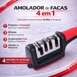 Afiador E Amolador De Facas E Tesouras 4 Em 1 Profissional Vermelho Ou Amarelo Pedra Afia Amola E Alinha Lâminas Ideal Cozinha Churrascaria Churrasco Fácil De Usar Portátil Alta Qualidade Durável Inox - Imagem 5