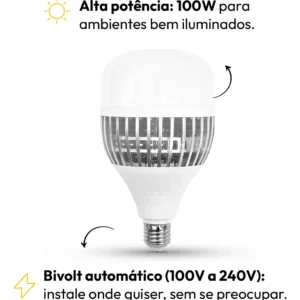 Kit 10 Lampadas Led Bulbo Hp 100w 6500k Branco Frio E27 - Imagem 4