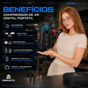 Mini Compressor De Ar Portátil Bateria Emergência Ignição Automotiva Potente Preto Compacto - Imagem 3