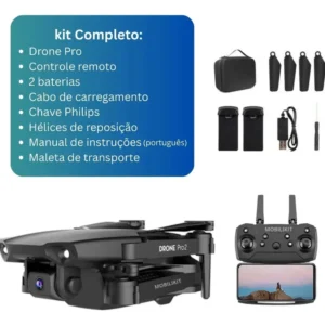 Drone Mini Pro 2 Câmeras Com Aplicativo Para Acompanhamento Em Tempo Real 2 Baterias Completo Com Assistente De Pouso E Sensores + Maleta De Transporte Drone Preto - Imagem 6