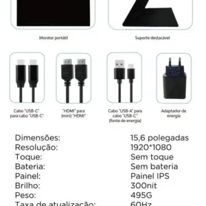 Monitor Portátil Gamer Bettdow de 15.6" Full HD IPS Antirreflexo com Capa - Imagem 2