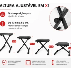 Banco Banqueta Piano Teclado Konig Regulável Portátil Em X - Imagem 4