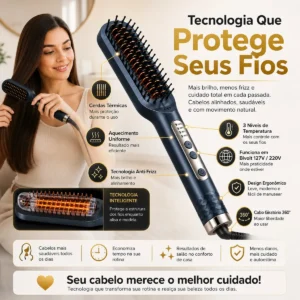 Escova Alisadora Bivolt 3em1 Ceramica Ionica Profissional - Imagem 6