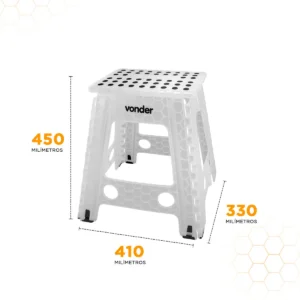 Banqueta Plástico Dobrável 450mm Branca Vonder Cor Branco - Imagem 3
