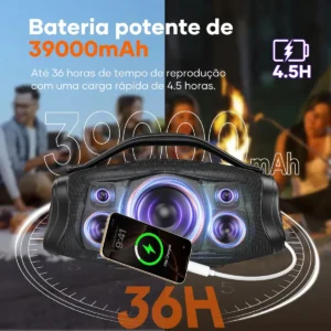 Caixa de som bluetooth 200w 39000mah eq ipx6 Sabala DRa-909 cor preto - Imagem 4