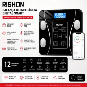 Balança Bioimpedancia Digital 180kg Smart Imc Profissional Rishon Com Aplicativo - Imagem 1