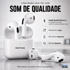 Fone De Ouvido Bluetooth Sem Fio Bateria de Longa Duração Pro 4 Branco Conecta Rápido Fast Plug Com Case Carregador E Microfone - Imagem 6