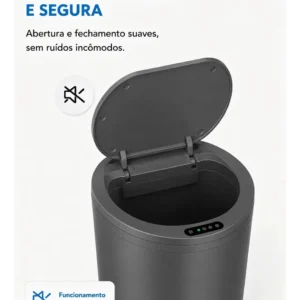 Lixeira Inteligente 16 Litros Com Sensor Automático Para Banheiro e Cozinha Cinza - Imagem 5