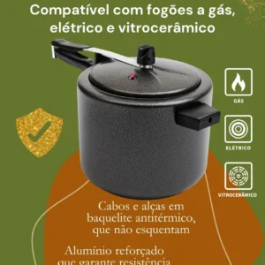 Panela de Pressão 7 litros Alumínio Preta Grande Segura Reforçada Cozimento Rápido Econômica Fechamento Interno - Imagem 5