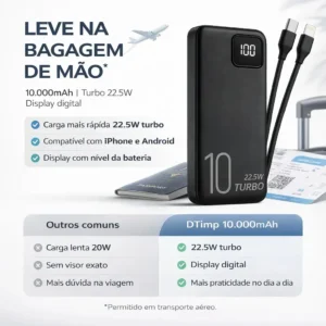 Carregador Portátil Power Bank Turbo voo transporte aéreo 10000mah Universal Para iPhone Samsung Motorlola Xiaomi 22.5w Com Display Digital Dtimp - Imagem 3