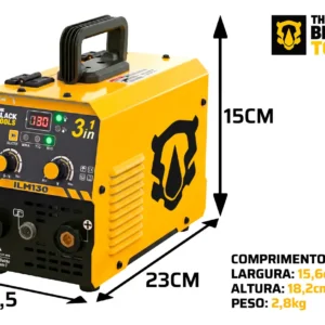 Maquina Inversora De Solda Mig Sem Gás 130a 3 Em 1 Tig Lift Com Acessórios Amarelo The Black Tools - Imagem 6