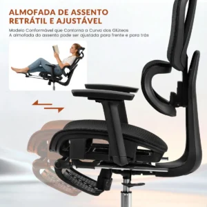 Cadeira Ergonomica,Cadeira Escritorio FivDaily L780, Giratória Reclinável 145°, Encosto Elevável Ajustável, Lombar Flutuante, Cabeça 8D, Braços 5D, Base Aço, Apoio Para Pés Para Home Office, Preto - Imagem 7