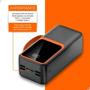 Power Bank Turbo Carregador Portátil 50.000mah Turbo 22.5w Premium Universal Rápida Carga Para Celular iPhone Xiaomi Motorola LG Smartwatch Tablet Display Digital Viagens Festa Ios Nixzen Preto - Imagem 5