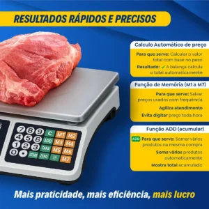 Balança Comercial 40kg Display Duplo Digital Hw Cálculo De Preço E Bateria Recarregável Para Mercado Cozinha Açougue - Imagem 3