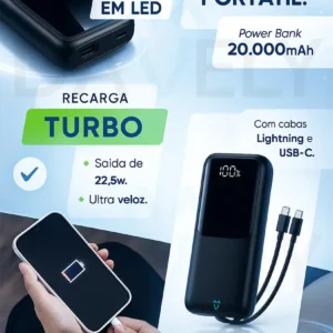 Power Bank 20.000mAh 22.5W Carga Rápida Com Display Digital Carregador Portátil Carga Rápida Premium Compatível Com Todos Os Celulares Iphone Android IOS apple xiaomi LG Samsung Motorola Davely - Imagem 5