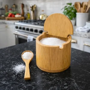 Saleiro De Bambu Com Tampa Com Colher Compacto Elegante Cozinha Marca Kururuá - Imagem 8