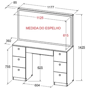 Penteadeira Ditália 7 Gavetas Pe-80 Branco Uv Acetinado - Imagem 4