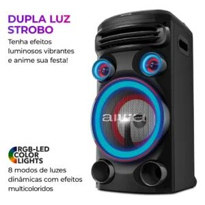 Torre de Som AIWA T1W-02 1600W 1Woofer10" Bluetooth RGB USB FM DJ - Imagem 5