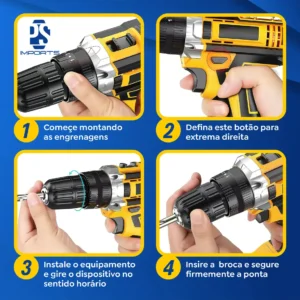 Parafusadeira Furadeira C/ 2 Baterias Maleta Kit Completo Led Eixo Flexível Vários Níveis Torque - Imagem 5