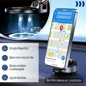 Suporte Celular Magnético Veicular Ventosa Sucção Academia Automotivo 360° Portátil Dobrável Para Mesa Parede Vidro Espelho Painel Fixa Forte Carro Casenn - Imagem 6