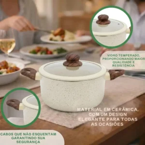 Jogo De Panelas Cerâmica Antiaderente 5 Peças De Indução 2,5mm Revestimento Cerâmico Tampa De Vidro Para Fogão Tradicional Gás Creme Pítia - Imagem 4