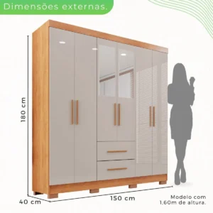 Guarda-roupa Casal com Espelho 6 Portas 2 Gavetas Sallêto Cinamomo/Off White - Imagem 3